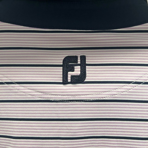 FootJoy Crestwood Golf Club Men's Polo Shirt - Navy and White Striped Design - Picture 5 of 5